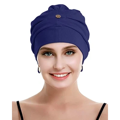Abbildung von osvyo Baumwolle Chemo Kopfbedeckung für Damen Krebs Haarausfall Hut Leichte Versiegelte Verpackung Marine BLAU