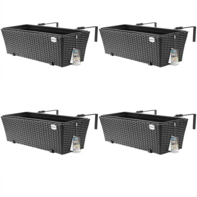 Abbildung von Casaria Blumenkasten, 4er Set 11 Liter Montagehalterung Indoor Outdoor Geländerkasten