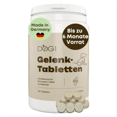 Abbildung von dog1 Gelenktabletten Hund Hunde mit Grünlippmuschel, MSM, Glucosamin &amp; Teufelskralle Gelenk Knorpelschutz für Tabletten bei Arthrose Hohe Akzeptanz Made in Germany