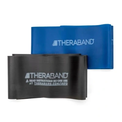 Abbildung von Theraband Trainingsbänder 2 schwer Blau/Schwarz, Fortgeschrittenen Set Extra starker Widerstand Physiotherapie und Krafttraining