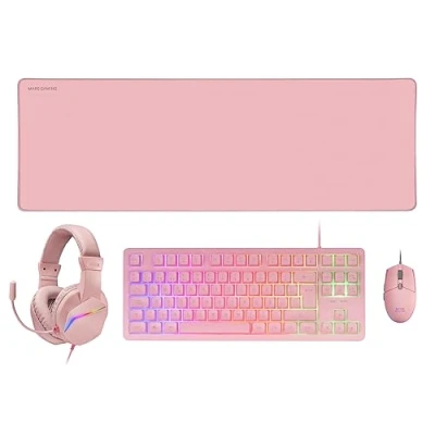 Abbildung von MARSGAMING MCP RGB3, Pack Gaming Tastatur Fixed RGB + Maus Flow 3200 DPI Headset Over Ear XXL Mousepad, Pink, Spanische Sprache