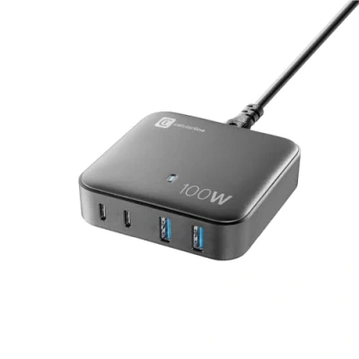 Abbildung von Cellularline Multipower Magnus 100W 4 Ports GaN Netzwerk Ladegerät 2 18W USB Anschlüsse und C Technologie ideal für Smartphones, Tablets Laptops