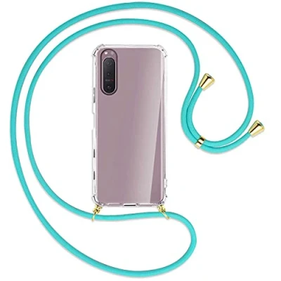 Abbildung von mtb more energy® Handykette kompatibel mit Sony Xperia 5 II (6.1&#039;&#039;) türkis/Gold Smartphone Hülle zum Umhängen Anti Shock Full TPU Case