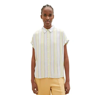 Abbildung von TOM Tailor Denim Gestreifte Kurzarm Hemdbluse, Damen, Größe: XS, Multicolor vertical stripe