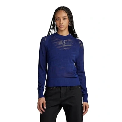 Abbildung von G STAR RAW Damen Pointelle Text Knitted Pullover, Blau (ballpen blue D23924 B754 1822), S