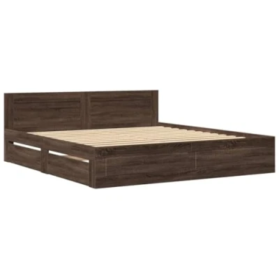 Abbildung von vidaXL Bettgestell, Bett mit Kopfteil, Bettrahmen Lattenrost, Doppelbett Schlafzimmerbett Stauraum, Braun Eichen Optik 200x200cm Holzwerkstoff
