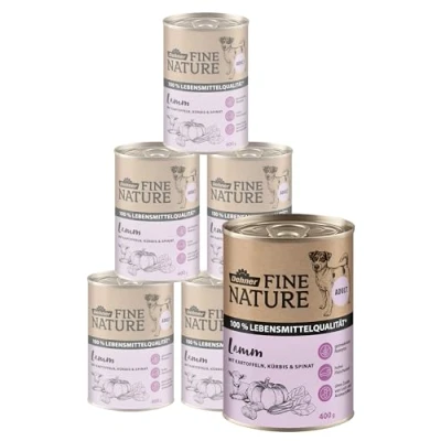 Abbildung von Dehner Fine Nature Hundefutter, Nassfutter getreidefrei / zuckerfrei, für ausgewachsene Hunde, Lamm Kartoffel, 6 x 400 g Dose (2.4 kg)