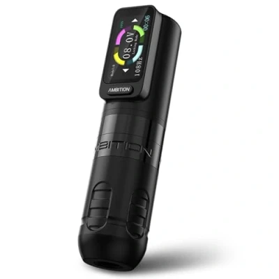 Abbildung von Ambition Zetton Kabellose Tattoomaschine mit 2400 mAh Akku, bürstenlosem Motor, gerader Antriebsstange, Farb Touchscreen, Rotations Tattoopistole, Patronenstift Zubehör für professionelle Tätowierer