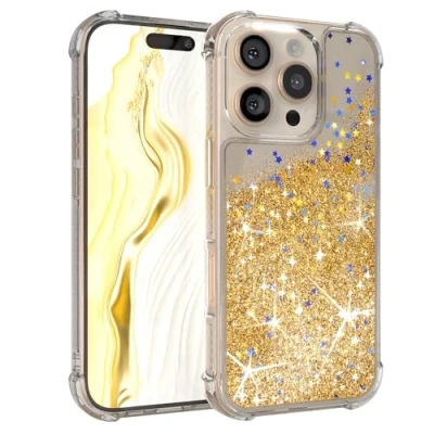 Abbildung von EAZY Case Glitzer Hülle kompatibel mit iPhone 16 Pro Handyhülle für Apple Silikon leichtes Shiny Cover stoßfestes Phone als Fallschutz in Liquid Gold