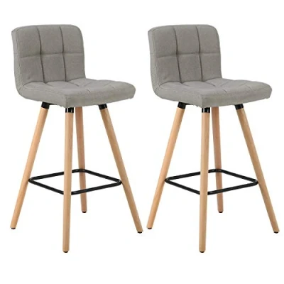 Abbildung von WOLTU Barhocker BH160hgr 2 2er Set Barstuhl Bistrohocker Tresenhocker mit Lehne und Fußstütze Design Stuhl Massivholz Leinen Hellgrau