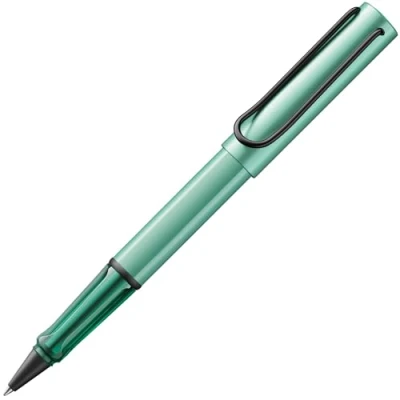 Abbildung von Lamy AL star mint Tintenroller leichter Stift mit transparenten, ergonomischen Griff &amp; Strichbreite M Gehäuse aus Aluminium Tintenrollermine 63 in schwarz
