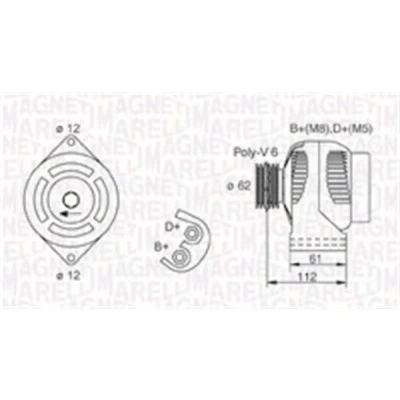 Abbildung von MAGNETI MARELLI 063731884010 Lichtmaschine 12V 105A OPEL: Zafira B, Astra H Caravan, Vectra C ALFA ROMEO: 159 Sportwagon, Limousine