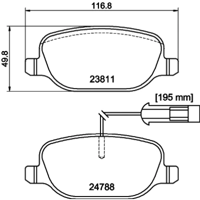 Abbildung von HELLA 8DB 355 015 571 Bremsbelagsatz mit integriertem Verschleißwarnkontakt Bremssattelschrauben Zubehör ALFA ROMEO: Giulietta Schrägheck