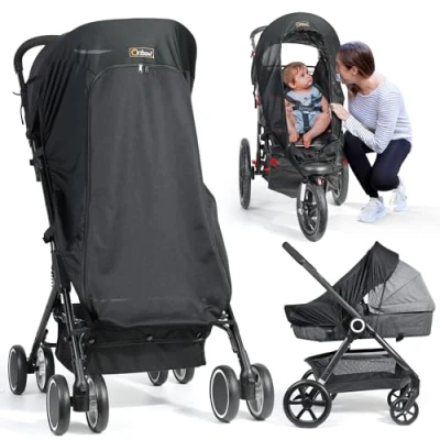 Abbildung von Orzbow Sonnensegel Kinderwagen UV Schutz 50+,Sonnenschutz Buggy Universal mit Sichtfenster,Sonnenverdeck Atmungsaktiv Reißfester Lycra Gewebe,Blockiert 99% der UV,Schwarz