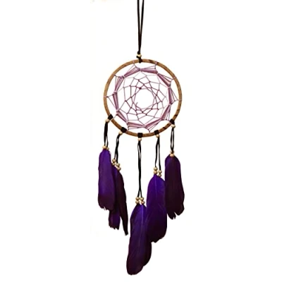 Abbildung von Kleiner Dreamcatcher in DREI Farben, Traumfänger mit 12 cm Durchmesser, Lila, Orange oder Grün (Lila)
