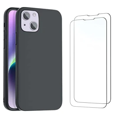 Abbildung von NEW&#039;C Hülle für iPhone 14 Plus (6,7 Zoll) Ultra Thin Silikon Schwarz und 2 x Panzer Schutz Glas Anti Scratch