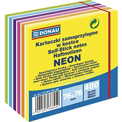 Abbildung von DONAU 7574011PL 99 Notes Haftnotizen Farben Neon Selbstklebewürfel Haftnotizzettel Sticky 76x76mm, 1x400 Blatt, Notizblöcke quadratisch für Büro Schule