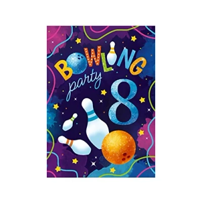 Abbildung von 12 Einladungskarten zum 8. Kindergeburtstag Bowling Kegeln achte Geburtstag Mädchen Jungen