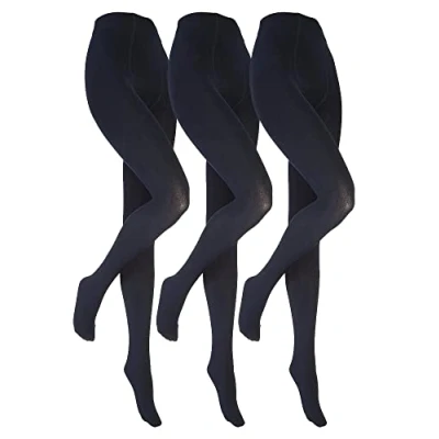 Abbildung von 3 Paar Multipack Mädchen Thermostrumpfhosen für den Winter Wärmehalter Kinder Fleece isolierte undurchsichtige Strumpfhosen Navy