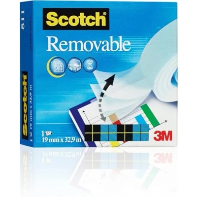 Abbildung von 3M Removable Klebeband, 1 Rolle matt 19 mm x 32.9 m. wiederablösbar, unsichtbar, beschriftbar und schattenfrei kopierbar, farblos