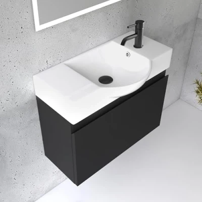 Abbildung von Alpenberger Badmöbel Set Waschbecken mit Unterschrank 55 cm Breit Badezimmerschrank Badschrank Schmal Badezimmermöbel Waschtisch Schrank Klein Waschbeckenunterschrank Schwarz