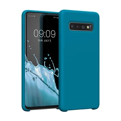 Abbildung von kwmobile Hülle kompatibel mit Samsung Galaxy S10 Silikon Handy Case Handyhülle weiche Oberfläche kabelloses Laden Karibikblau