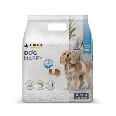 Abbildung von Croci Hundewindel Hundewindeln für Rüden Hundeunterhose zum Pinkeln Hygiene Wickelwindel Rüden, Geruchshemmend, Einweg, 12 Stück, Größe M, 40 50 cm