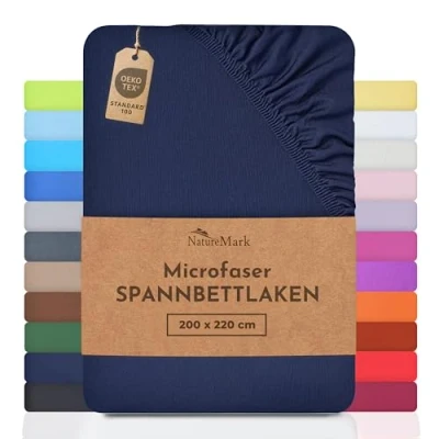 Abbildung von NatureMark Spannbettlaken Microfaser Spannbettlaken, Polyester, Gummizug: rundum, viele Größen und Farben Markenware, 200x220 cm, Navy blau