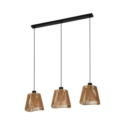 Abbildung von EGLO Hängelampe Lavister, Pendelleuchte über Esstisch, Esszimmerlampe 3 flammig im Japan Stil, Metall in Schwarz und Papier Natur, FSC zertifiziert, E27 Fassung, Ø 39 cm