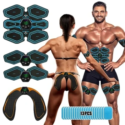 Abbildung von EMS Trainingsgerät, Bauchmuskeltrainer Elektrisch Muskelstimulationsgeräte, 6 Modi &amp; 19 Intensitäten, USB Wiederaufladbar Bauchtrainer Ganzkörper ABS/Bauch/Arm/Bein/Po Trainer