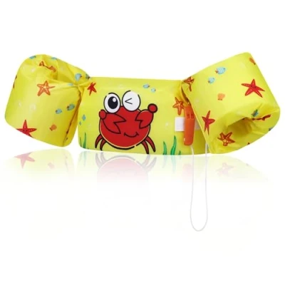 Abbildung von MoKo Kinder Schwimmflügel, Cartoon Schwimmende Badeanzug Schwimmtraining Jacke Schwimmflügel mit Sicherheitsschnalle für Jungen Mädchen, 20 bis 50 lb, Gelbe Krabbe