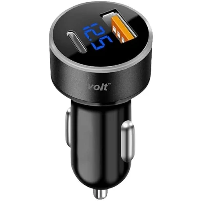 Abbildung von revolt Pkw Voltmeter: Kfz USB Ladegerät, LED Spannungsanzeige, C PD &amp; Typ A, 32 W (USB 12V, Zigarettenanzünder USB, Bordspannungsmesser)