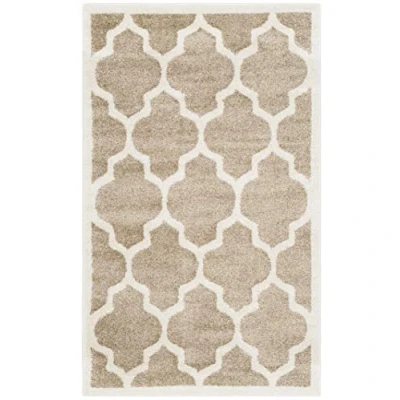 Abbildung von SAFAVIEH Geometrisch Teppich für Wohnzimmer, Esszimmer, Schlafzimmer Amherst Collection, Kurzer Flor, Weizen und Beige, 91 X 152 cm