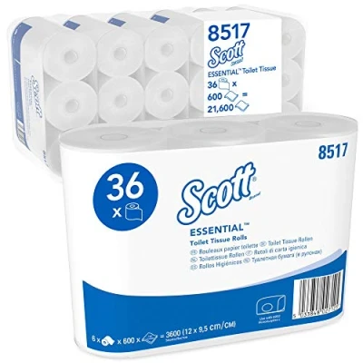Abbildung von Scott Essential Toilettenpapierrollen 8517 2 lagiges Toilettenpapier 6 Packungen mit je Rollen x 600 Blatt, weiß (insges. 36 Rollen/21.600 Blatt)