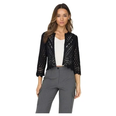 Abbildung von JACQUELINE de YONG JDY Damen Kurze Struktur Strickjacke Eleganter 3/4 Arm Häkelspitze Cardigan Cropped Knitted JDYSUN
