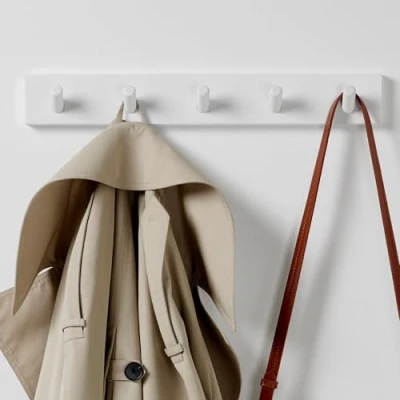 Abbildung von LARHN Garderobenhaken Weiß Garderobenleiste mit 5 Haken 43 cm Kleiderhaken Wand Wandgarderobe für Flure, Garderoben, Schlafzimmer und Badezimmer