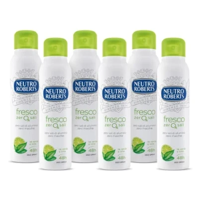 Abbildung von Neutro Roberts, Lufterfrischer Spray, grün, mit grünem Tee und Limette, ohne Aluminiumsalze, keine Flecken, Deodorant für Damen Herren 6 Flaschen à 150 ml Exklusiv von Amazon