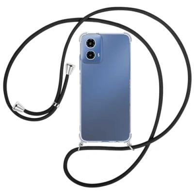 Abbildung von mtb more energy® Handykette kompatibel mit Motorola Moto G34 5G schwarz/Metallteile: Silber Smartphone Hülle zum Umhängen TPU Case