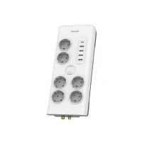 Abbildung von PHILIPS SPN7061WA/39 Steckdosenleiste Überspannungsschutz 6 Fach Steckdosen mit 5 USB 900 J 2m Kabel und Schalter Stecker Typ F Weiß