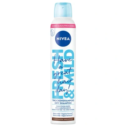 Abbildung von NIVEA Trockenshampoo Fresh &amp; Mild (200 ml), extra mildes Spray für dunkle Haartöne mit angenehmem Duft, Trockenhaarshampoo sofortige Frische
