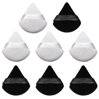 Abbildung von AQSQWQ 8 Stücke Dreieck Makeup Puderquaste, Gesicht Schwämmchen Powder Puff, Waschbar Wiederverwendbar Sponge,Nass Trocken Make up Werkzeug für Loses Puder oder Foundation Rouge(4Schwarz+4Weiß)
