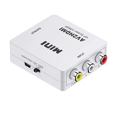 Abbildung von Eono RCA auf HDMI Adapter, AV Konverter Adapter Unterstützung von 1080P mit USB Ladekabel Kompatibel PC Xbox PS5 PS4 TV STB VHS VCR Kamera (Weiß)
