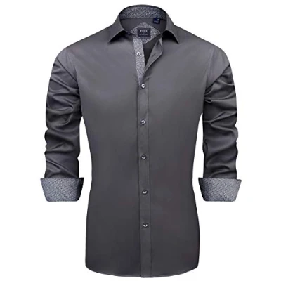 Abbildung von J.VER Herren Hemd Regular Fit Langarm Herrenhemden Freizeithemd Businesshemd Elastiscer Musterhemd,Grau,4XL