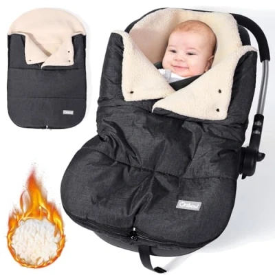 Abbildung von Orzbow Fußsack Babyschale Winter,Universell Einschlagdecke mit Verstellbarem Kragen,Warmes Berbervlies Futter,Reißverschluss,passend für Maxi Cosi,Cybex,Römer usm (Dunkelgrau)