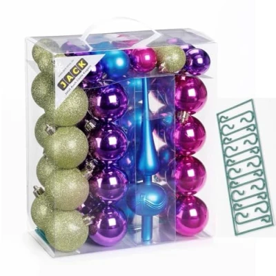 Abbildung von JACK by Inge 47x Kunststoff Kugel Christbaumkugeln Ø 4+6cm mit Spitze + Haken Glanz Glitzer Matt, Farbe:Bunt