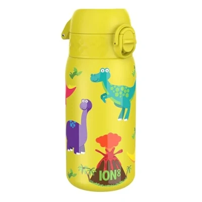 Abbildung von Ion8 Isolierte Edelstahl Trinkflasche, 320 ml, Auslaufsicher, Einhandöffnung, Sichere Verriegelung, Spülmaschinenfest, Klappdeckel, Tragegriff, Leicht zu Reinigen, Langlebig, Dinosaurier Design
