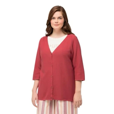 Abbildung von Ulla Popken 3/4 Sleeve Strickjacke, Damen, Größe: 54/56, Coral