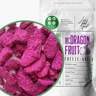 Abbildung von Drachenfrucht Trockenfrüchte Gefriergetrocknet Natürlich Getrocknet Pink Pitaya Vegan Geeignet zu machen Drachenfruchtpulver Pitahaya Smoothie Bowl Freeze Dried Dragon Fruit ZingyZoo (100g)