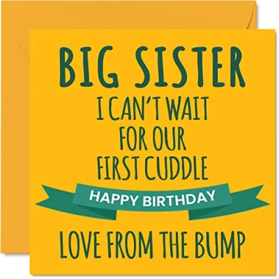 Abbildung von Stuff4 Lustige Geburtstagskarten für Schwester Erste Kuscheln Happy Birthday Karte von Bump Geburtstagsgeschenke, 145 mm x Geschwistergrußkarten Geschenk