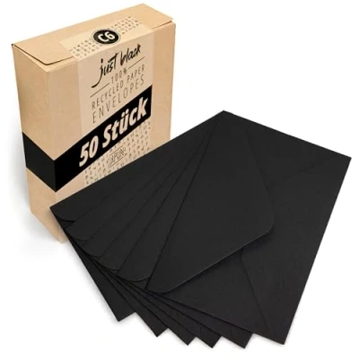 Abbildung von Japun Briefumschläge (50 Stück) aus Papier, Kuvert, Umschlag ohne Fenster DIN C6 162 x 114 mm schwarz